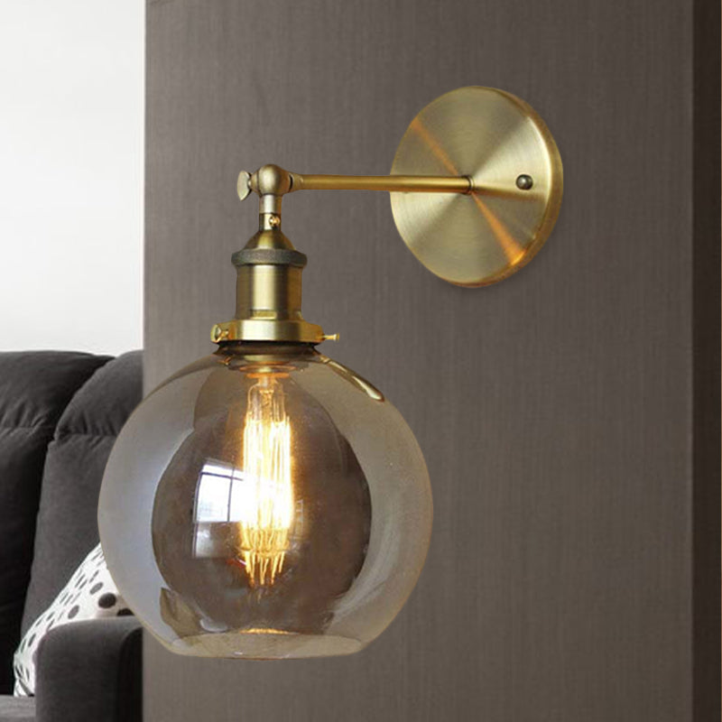BowLift | 1 Light Blazen Shade Wall Lamp Vintage Brass Smoke Glass Wall Lamp for Coffee Shop