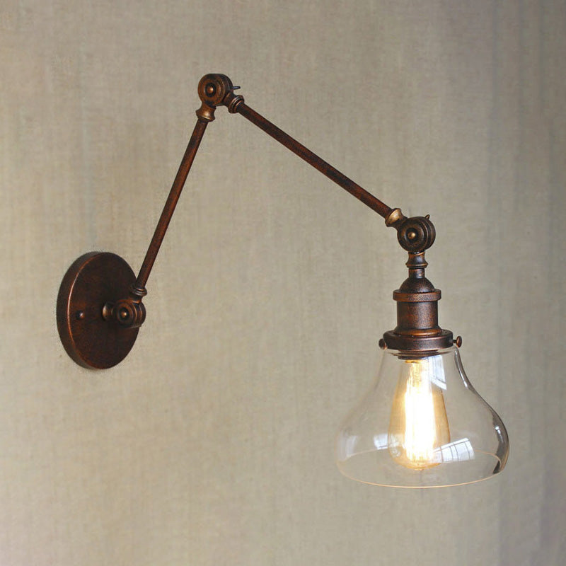 BowLift | Clear Glass Pear Shade Wall Lamp Antique 1 Light Living Room Lighting Fixture in Rustic Copper