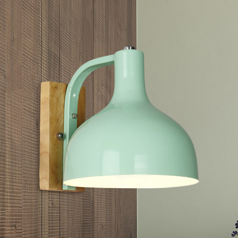 BowLift | 1 head wall lamp modern dome shade metal wall light with wooden backplate in white/pink