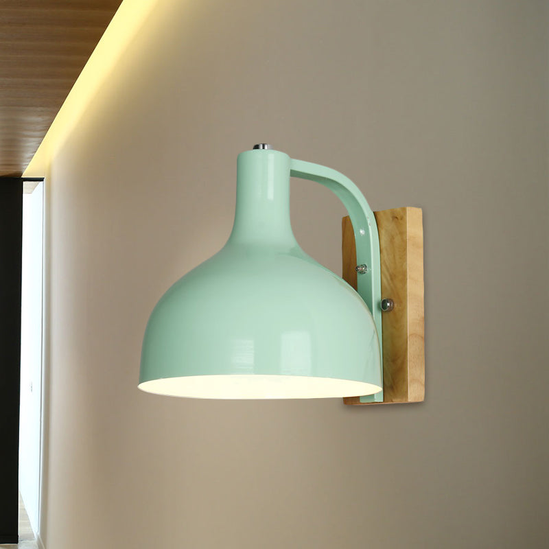 BowLift | 1 head wall lamp modern dome shade metal wall light with wooden backplate in white/pink