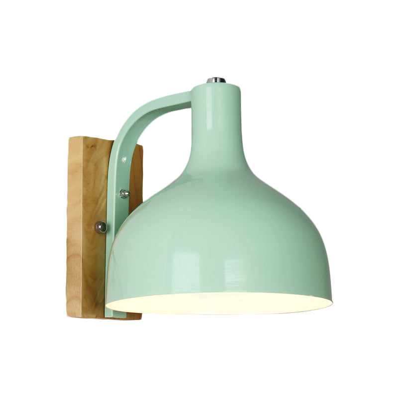 BowLift | 1 head wall lamp modern dome shade metal wall light with wooden backplate in white/pink