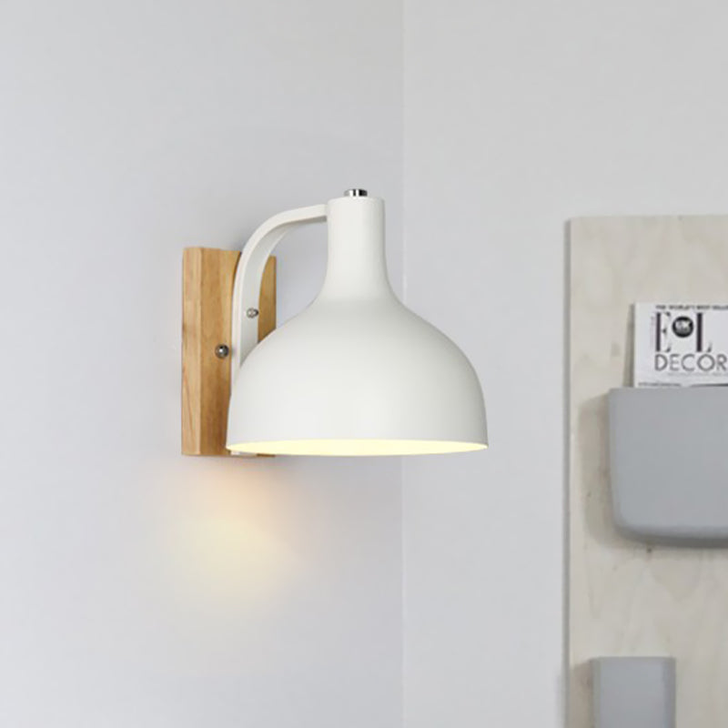 BowLift | 1 head wall lamp modern dome shade metal wall light with wooden backplate in white/pink