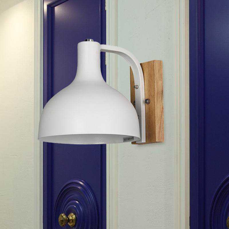 BowLift | 1 head wall lamp modern dome shade metal wall light with wooden backplate in white/pink