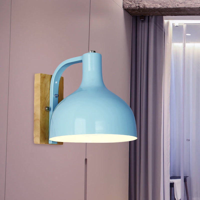 BowLift | 1 head wall lamp modern dome shade metal wall light with wooden backplate in white/pink