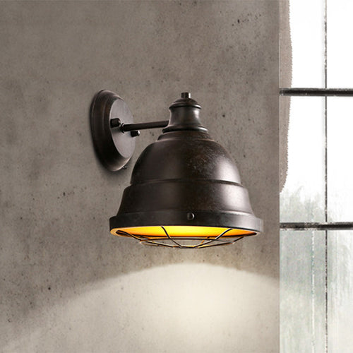 BowLift | 1 Head Wall Sconce Lamp Industrial Vintage Dome Shade Iron Wall Lighting with Wire Protection in Black/Copper