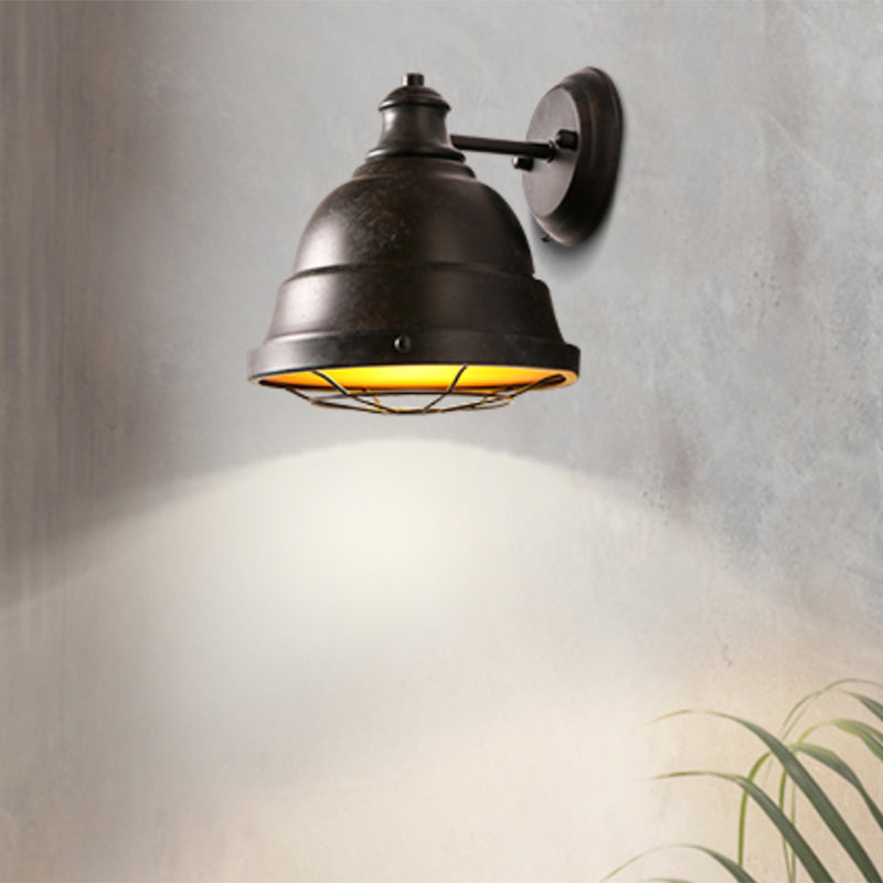BowLift | 1 Head Wall Sconce Lamp Industrial Vintage Dome Shade Iron Wall Lighting with Wire Protection in Black/Copper