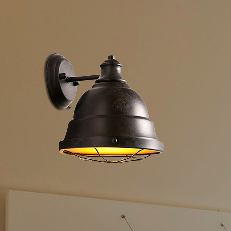 BowLift | 1 Head Wall Sconce Lamp Industrial Vintage Dome Shade Iron Wall Lighting with Wire Protection in Black/Copper