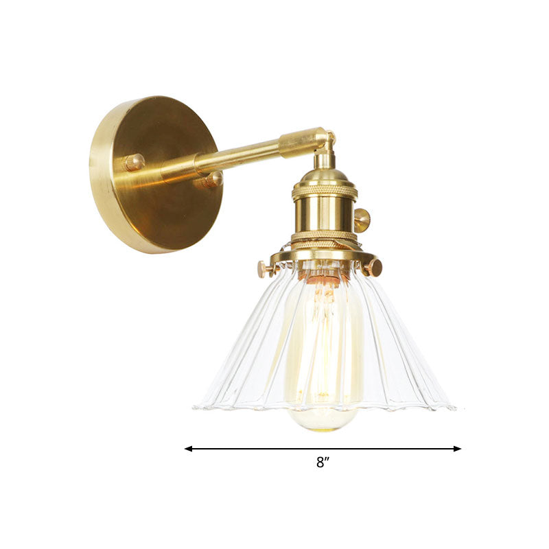BowLift | Cone-Shaped Wall Lamp with Clear Rippled Glass Single Light Vintage Wall Lighting