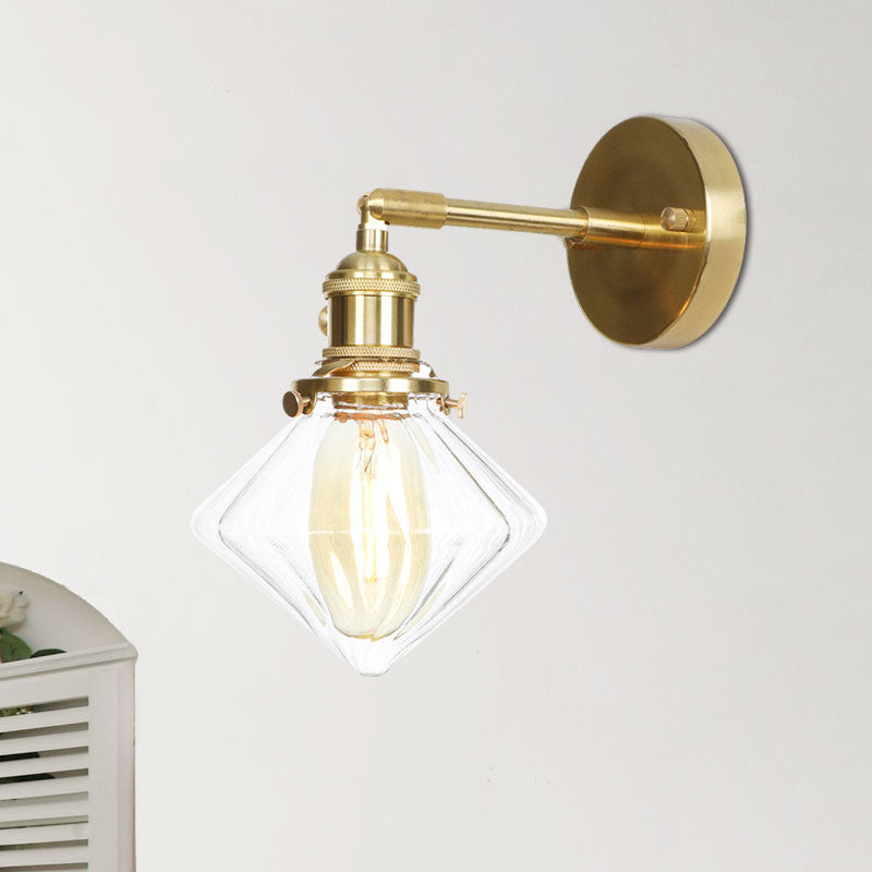 BowLift | Gem Wall Light Transparent Ribbed Glass 1 Light Retro Style Outdoor Wall Lamp for Porch