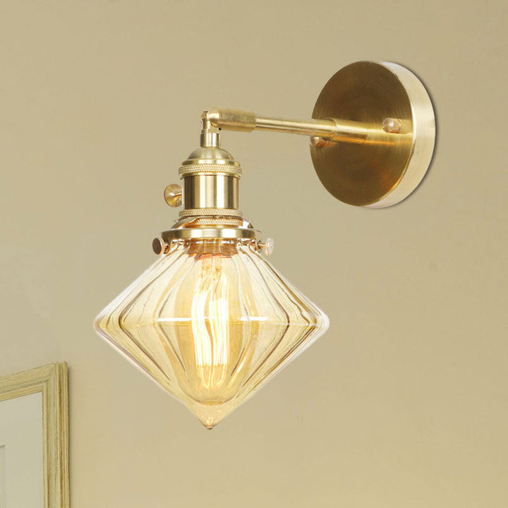 BowLift | 1 Light Geometric Wall Lamp Amber Ribbed Glass Retro Style Wall Lamp Fixture