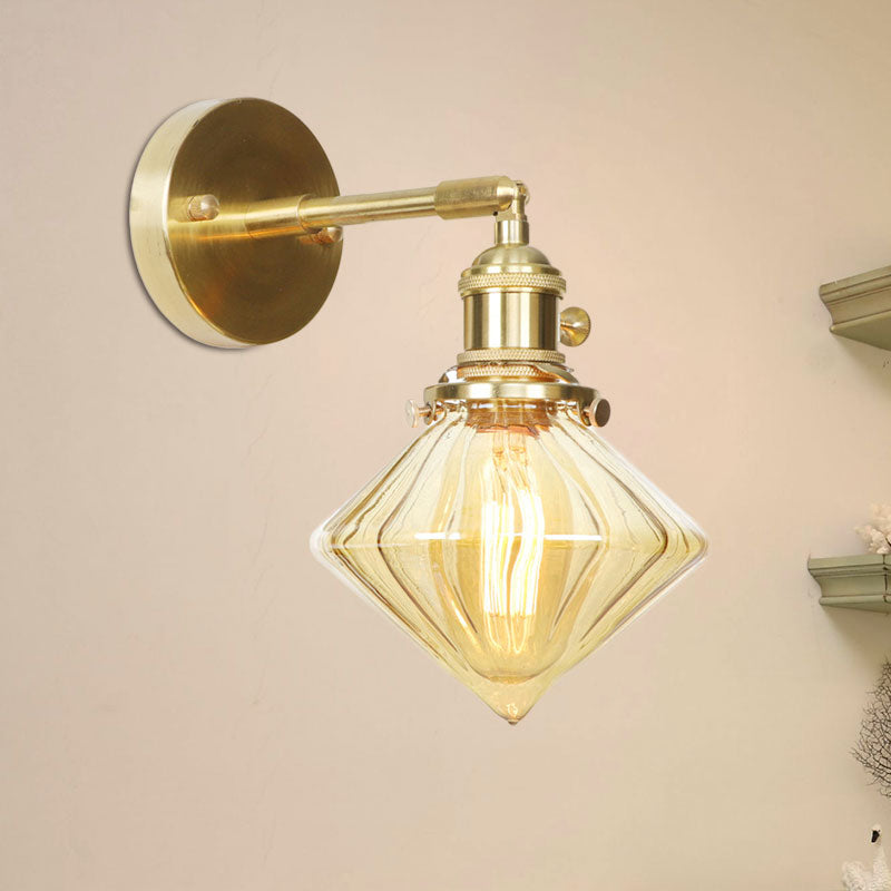 BowLift | 1 Light Geometric Wall Lamp Amber Ribbed Glass Retro Style Wall Lamp Fixture