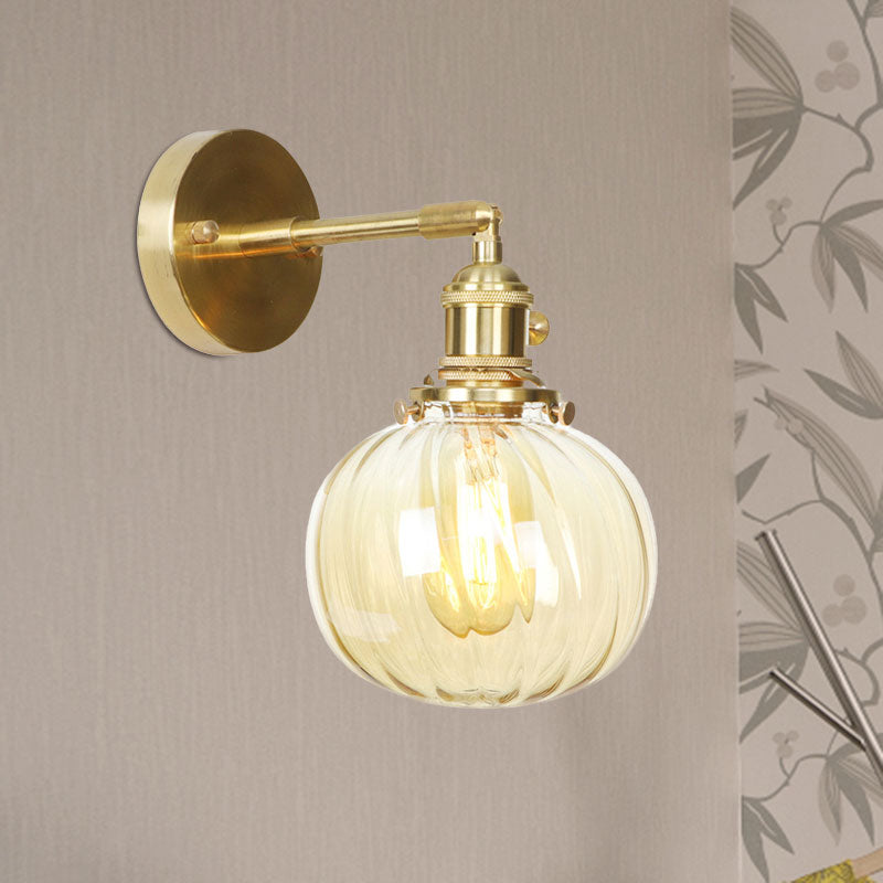 BowLift | 1 Light Globe Wall Lighting Amber Water Glass Rotatable Vintage Wall Lamp for Bedroom