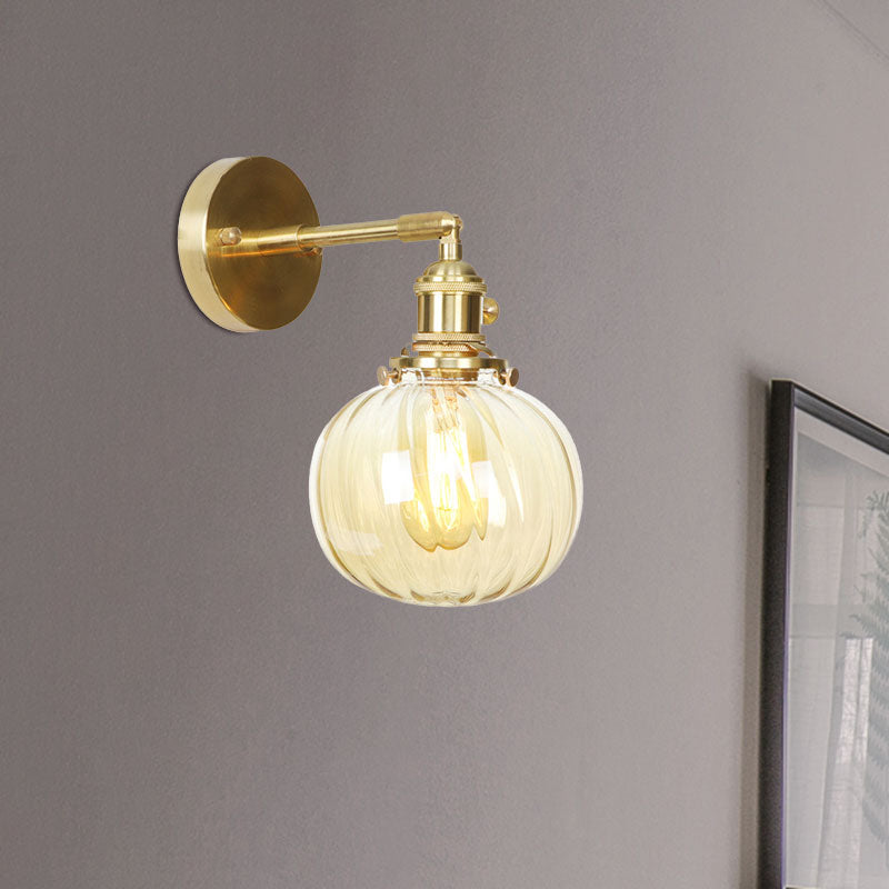 BowLift | 1 Light Globe Wall Lighting Amber Water Glass Rotatable Vintage Wall Lamp for Bedroom
