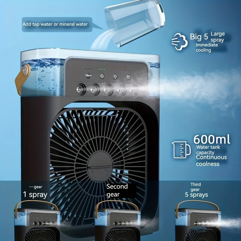 1pc Portable Air Conditioner, Household Small Air Cooler, Hydrocooling Fan, Portable Air Adjustment For Office, 3 Speed Air Cooling Fan Humidifier, 5pcs Humidified Spray Heads For Home Appliances | Bowlift