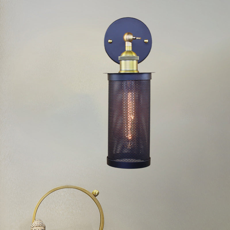 BowLift | Cylindrical Mesh Metal Shade Wall Lighting Farm 1 Light Corridor Wall Lamp in Black/Brass