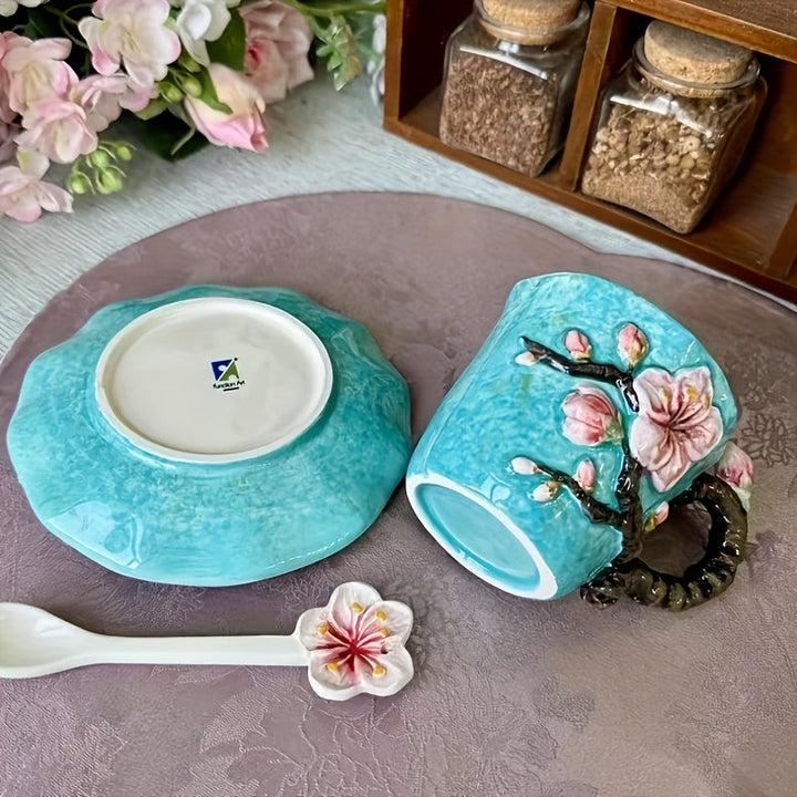 ArtSip Ceramic Cup & Saucer Set – Hand-painted 3D Design inspired by Van Gogh | Bowlift