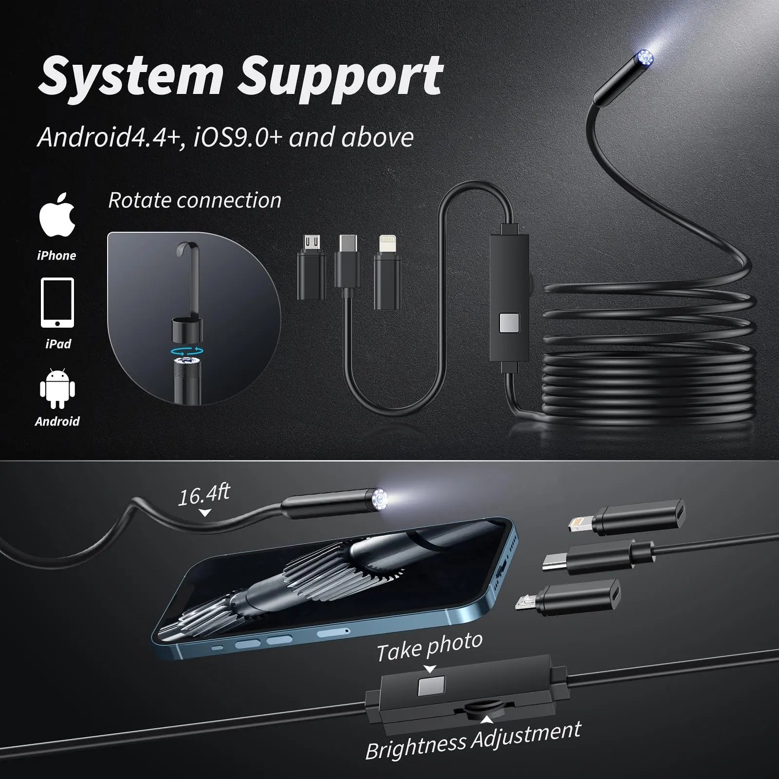 BowLift | HD Inspection Endoscope Camera – Waterproof with Adjustable LED Light