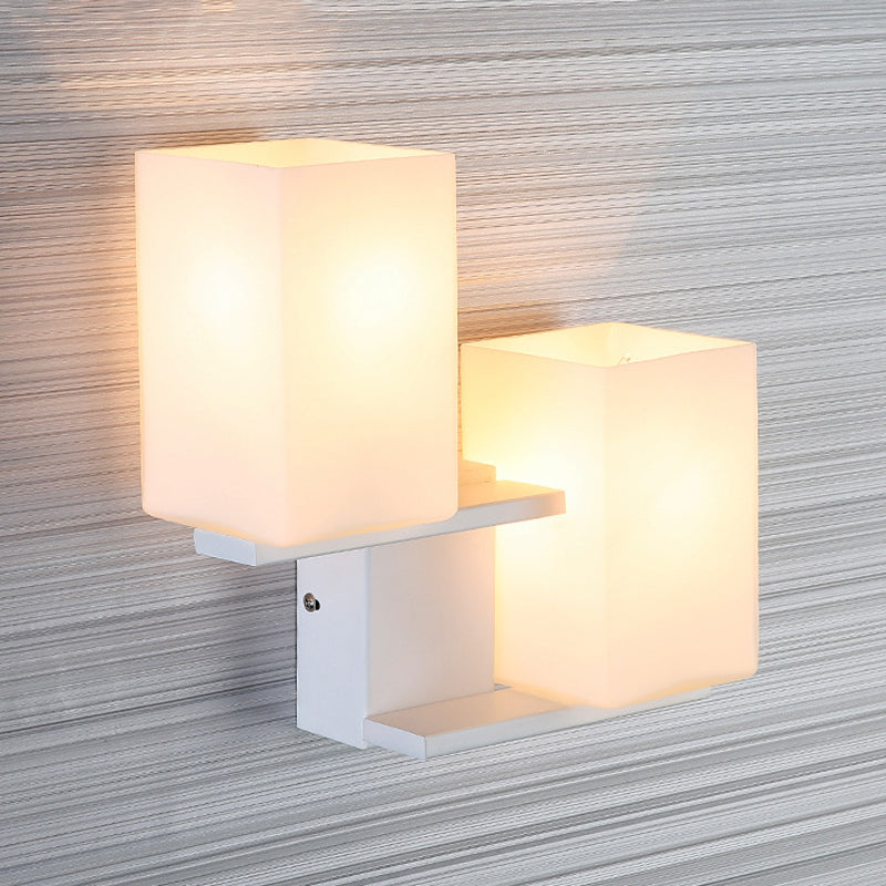 BowLift | Opal Frosted Glass Rectangle Wall Light Nordic Style 2 Lamps White/Black Wall Mounted Light Fixture