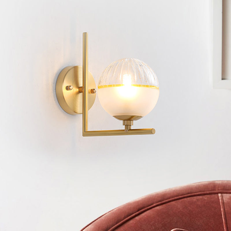 BowLift | Gold Square Wall Mount Lamp Minimalist Single Bulb Metal Wall Light with Ball Glass Shade