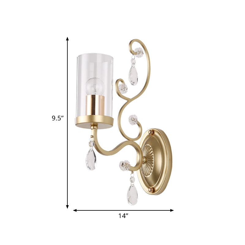 BowLift | 1/2-Pear Clear Glass Wall Mounted Light Simple Brass Finish Cylinder Wall Lighting Ideas with Crystal Accent