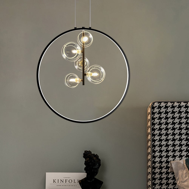 BowLift | LumoGlobe – Minimalist Black Pendant Lamp with Glass LED Sphere