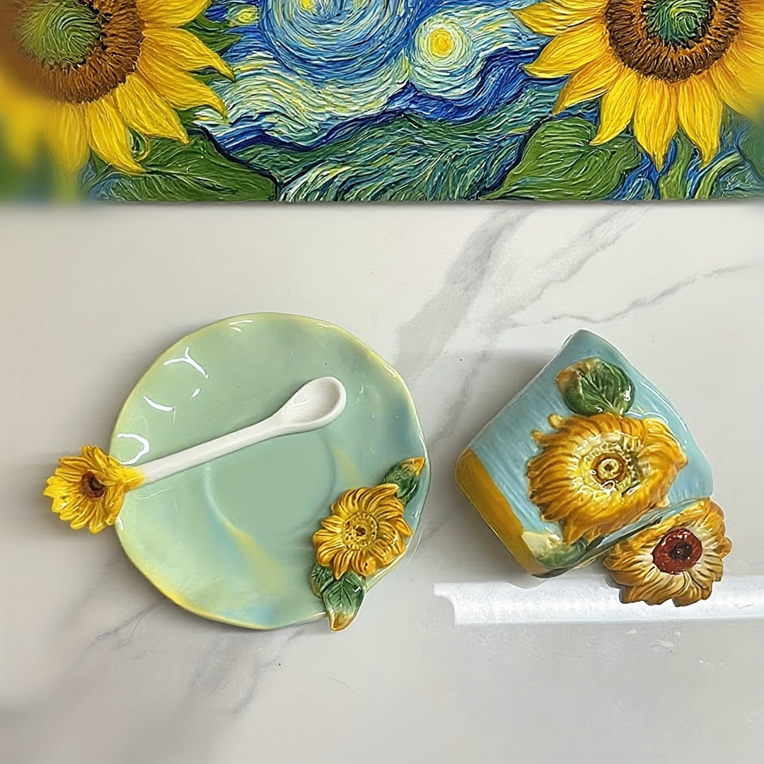 ArtSip Ceramic Cup & Saucer Set – Hand-painted 3D Design inspired by Van Gogh | Bowlift
