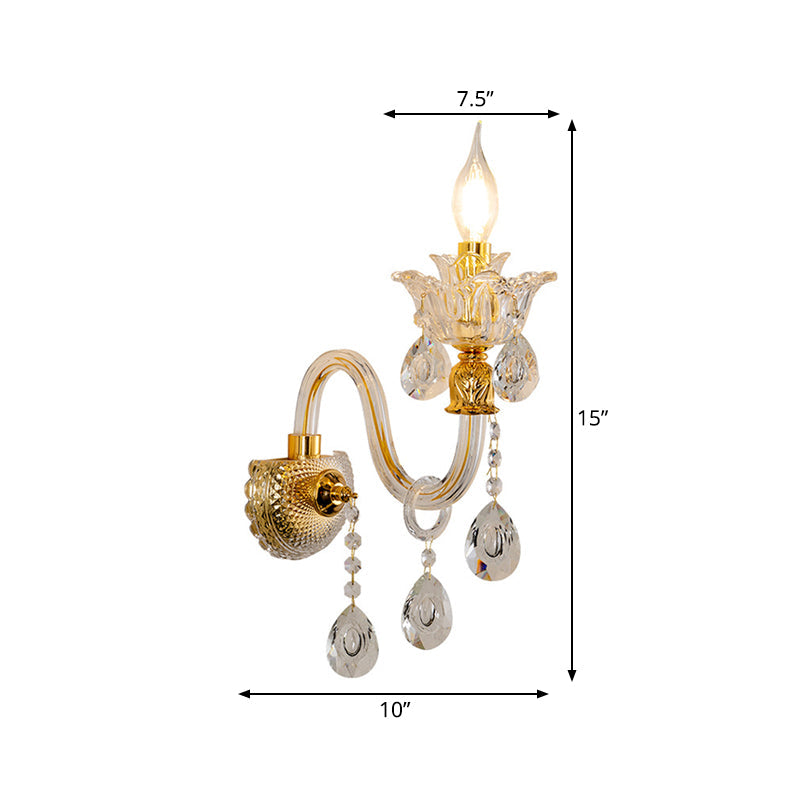 BowLift | 1/2-Bulb Clear Glass Coated Wall Light Vintage Gold Candle Style Lounge Wall Light with Curved Arm