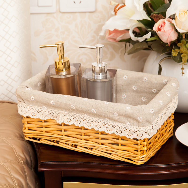 Women storage basket made of woven material with elegant fabric lining Bowlift