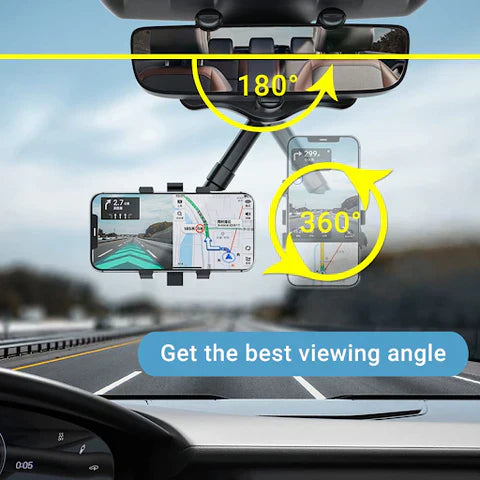 BowLift | Rotatable and Retractable Car Phone Holder - 360 Degree Rear View Mirror Phone Holder