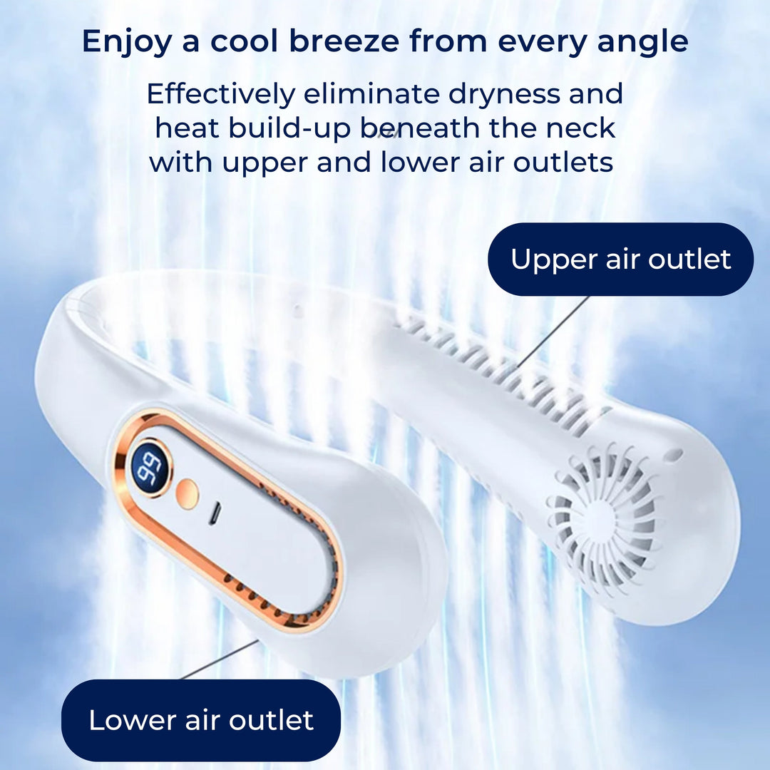 CoolEase | Portable Neck Fan – Hands‑Free Bladeless Cooling – Five‑Speed USB‑C – Travel Office Commuters Bowlift