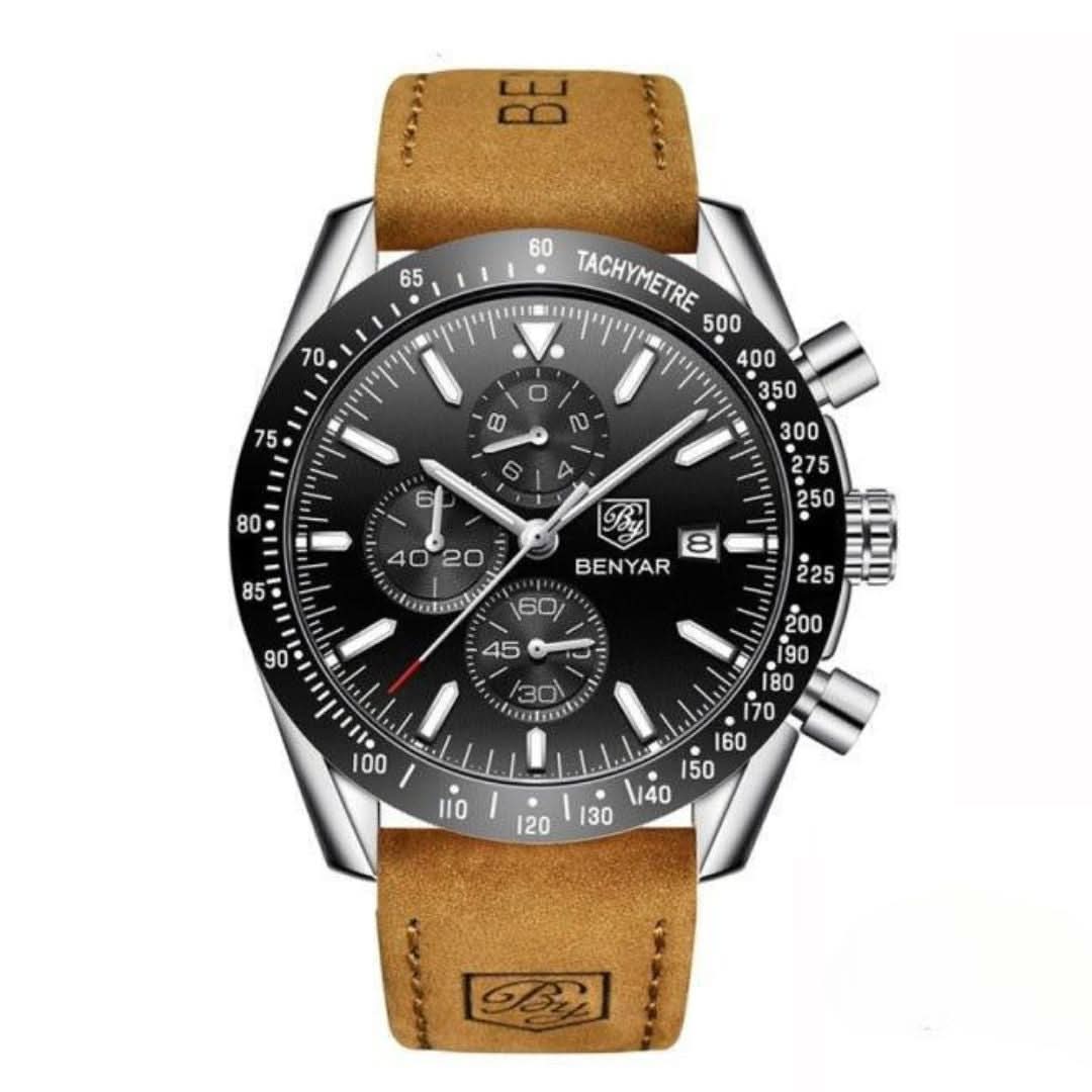 BowLift | Men’s Waterproof Quartz Watch with Leather Strap