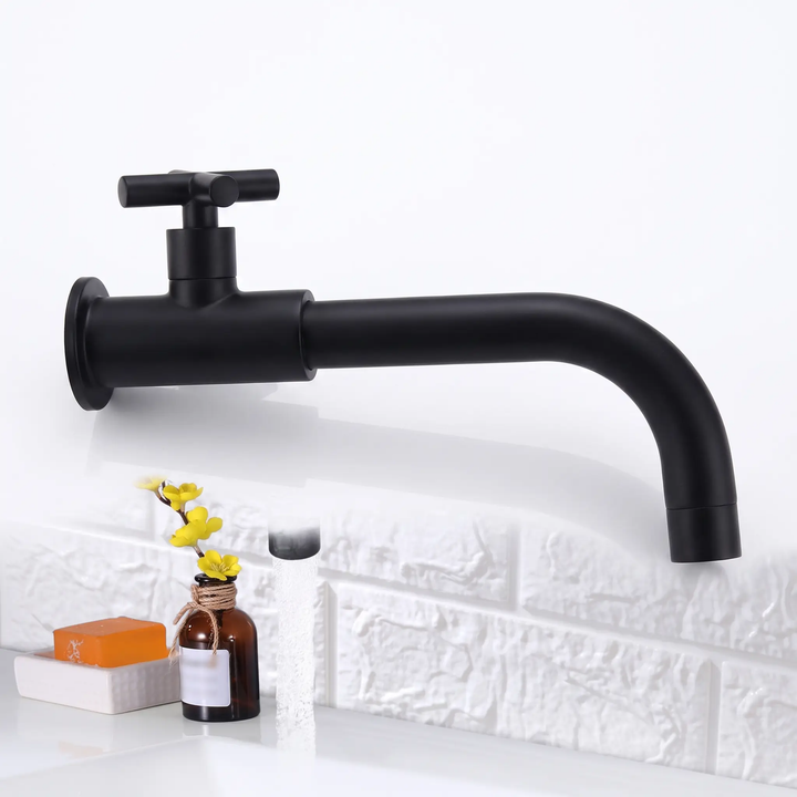 BowLift | Contemporary Wall-Mounted Bathroom Faucet Cross Handles Stainless Steel Faucet