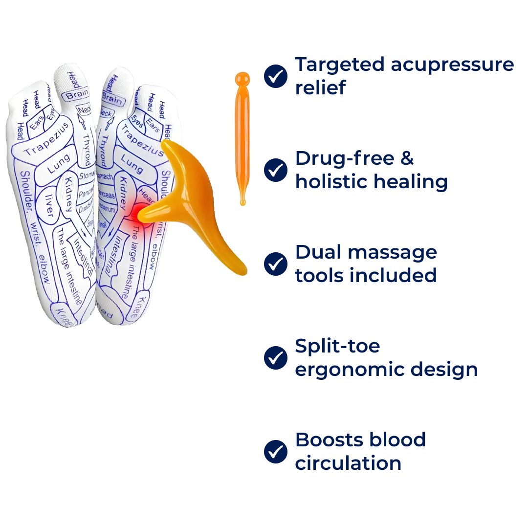 ReflexEase | Reflexology Socks – Printed Map & Tool – Breathable Split‑Toe Fabric – Home Stress Relief & Foot Fatigue Recovery Bowlift