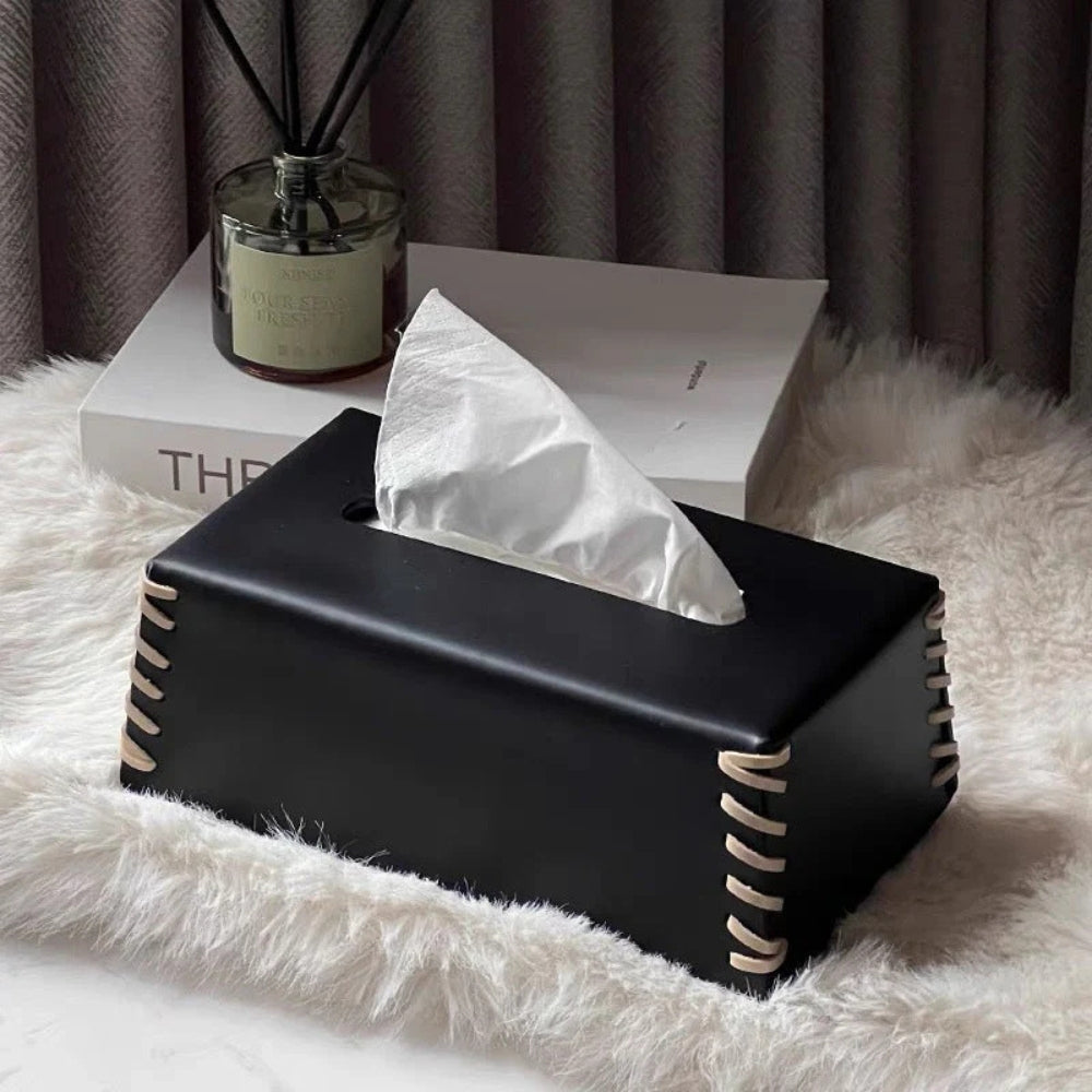 BowLift | Stitched Leather Tissue Box Holder