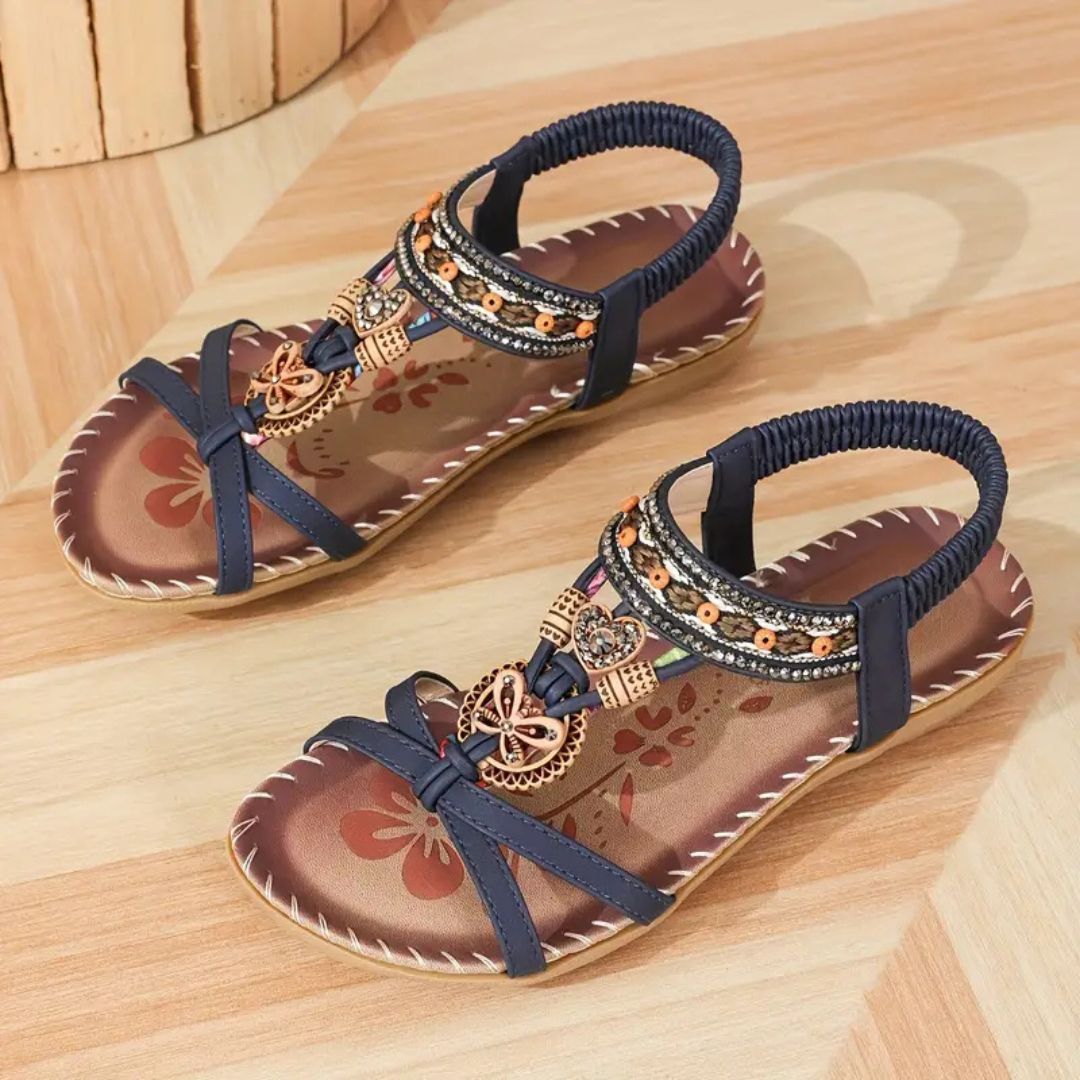 Zeyla – Boho Rhinestone Butterfly Flat Sandals