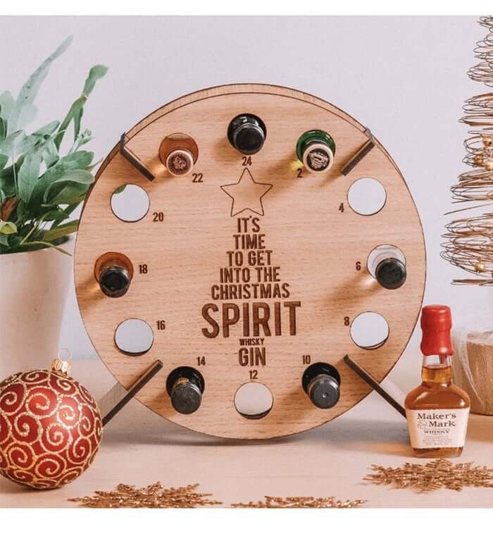BowLift | Wooden Advent Calendar | Christmas Tree Shape & Refillable | For Beer, Wine & Mini Bottles | Reusable