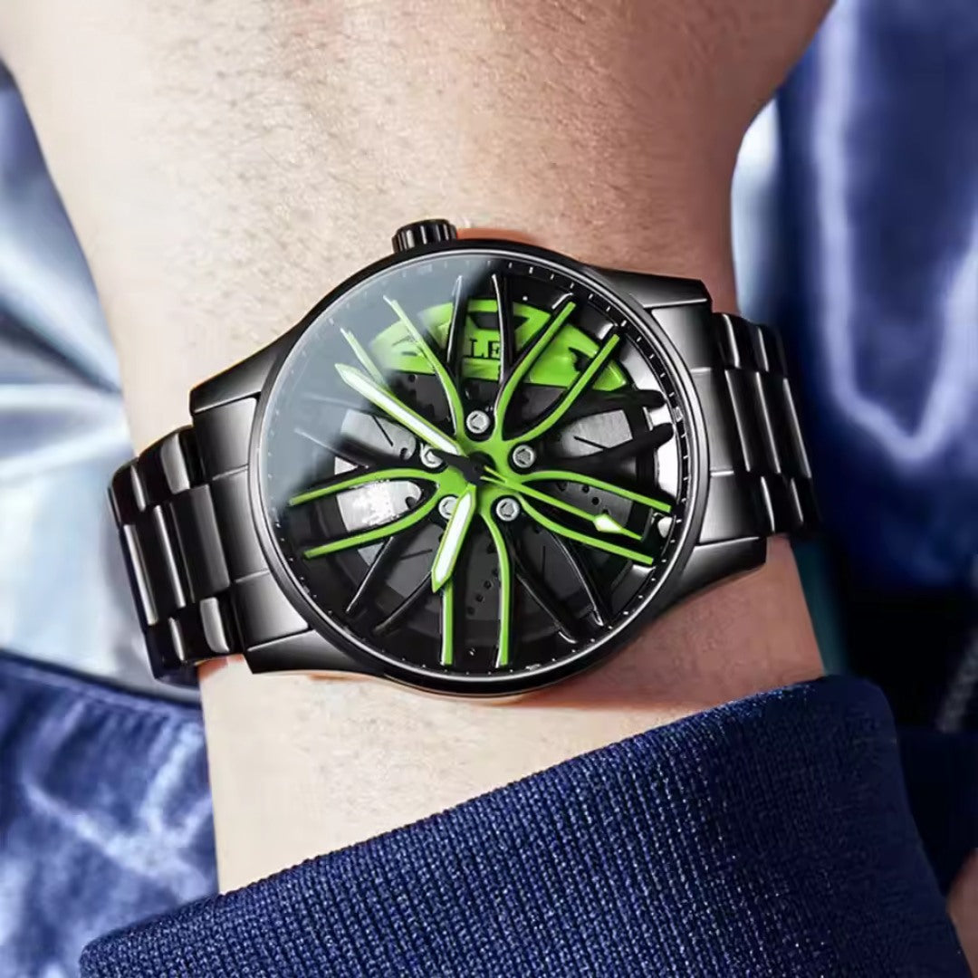 Racing-Inspired Watch with Rotating Dial and Luminescent Detail
