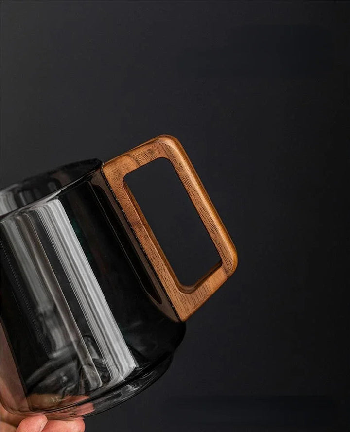 WoodGrip Glass Mug 400 ml with Wooden Handle for Hot and Cold | Bowlift
