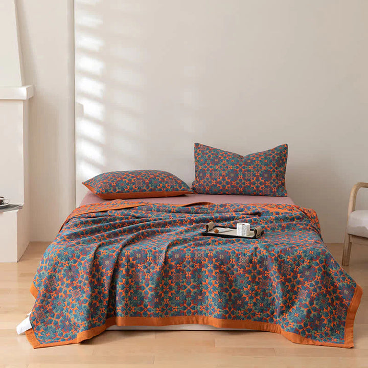 BowLift | Six-Layer Cotton Blanket with Orange-Blue Pattern