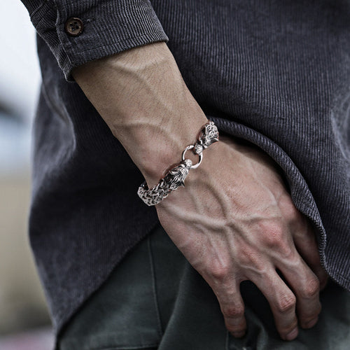 BowLift | Viking Stainless Steel Double Wolf Head Fenrir Bracelet