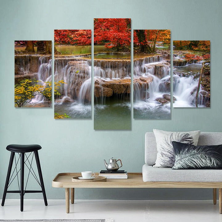 5 Piece Beautiful Waterfall Landscape - Canvas Wall Art Painting | Bowlift