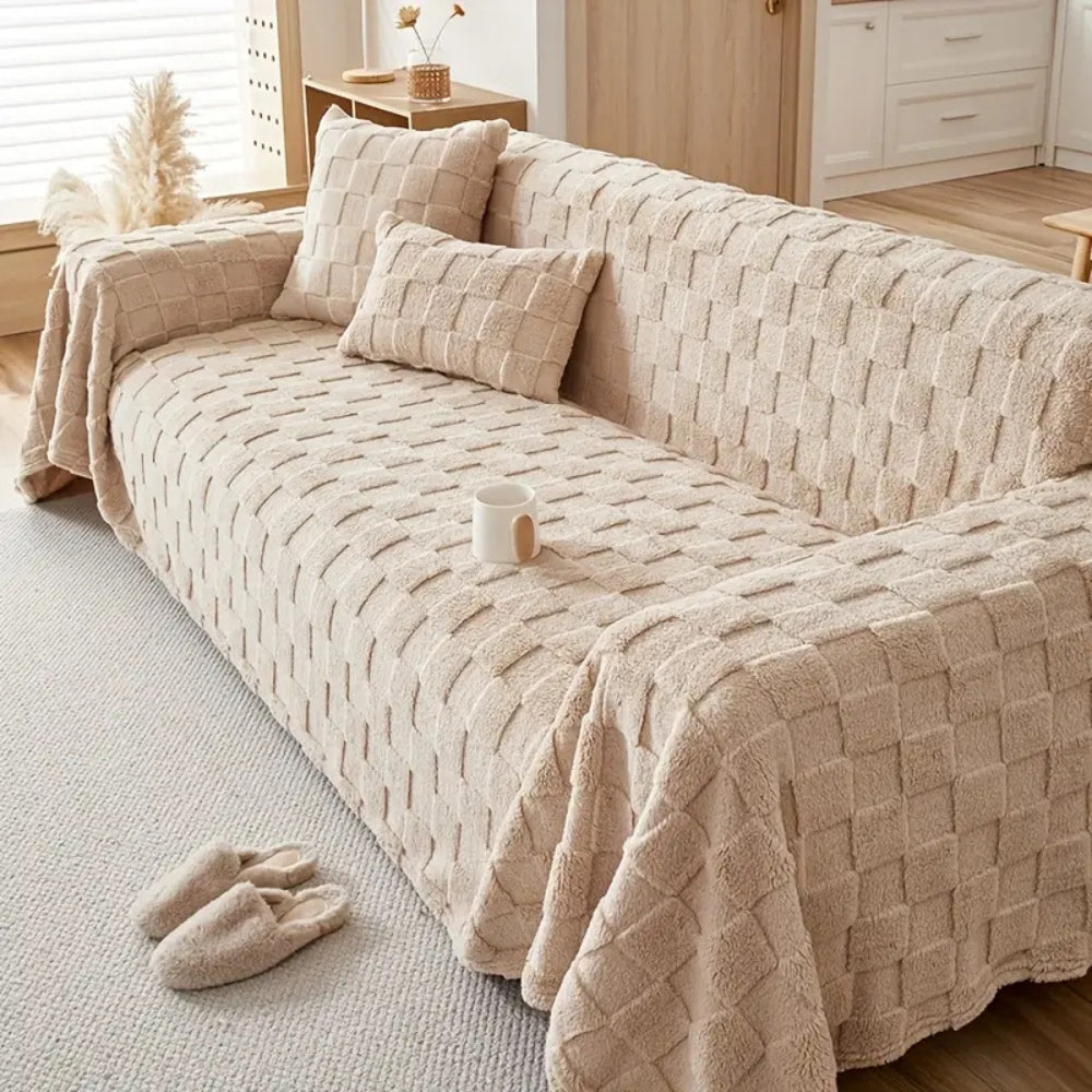 BowLift | Checkered Plush Velvet Sofa Cover