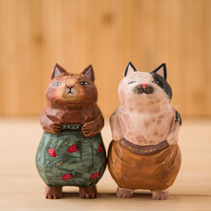Handmade Cute Cat Wood Carving Ornaments | Bowlift