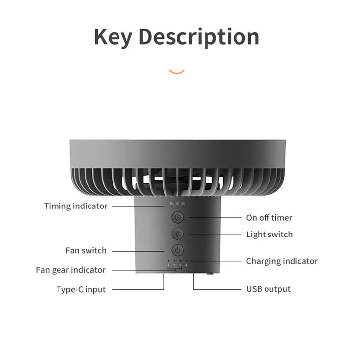 Portable Rechargeable Fan with LED and Built in Power Bank | Bowlift