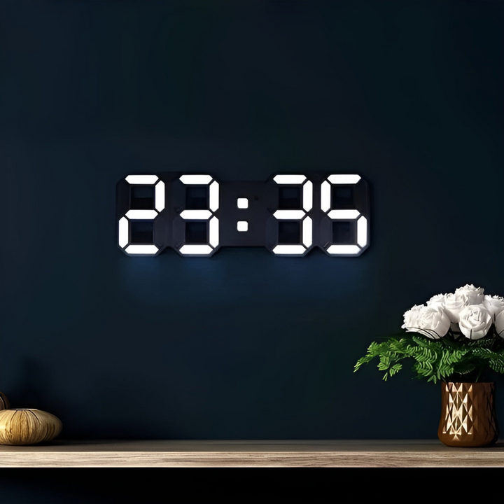 BowLift | Modern 3D-LED Wall Clock Black | Digital Kitchen Clock Eye-Catcher