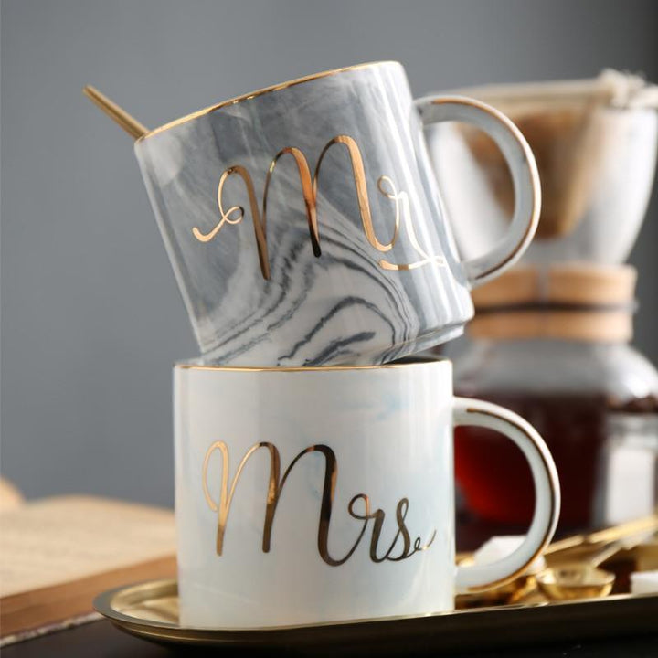 Marble Porcelain Mr & Mrs Coffee Mugs | Bowlift