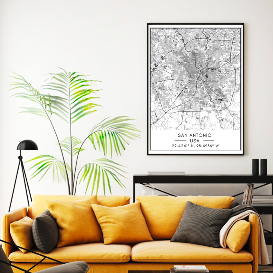 San Antonio City Map - Canvas Wall Art Painting | Bowlift