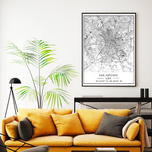 San Antonio City Map - Canvas Wall Art Painting | Bowlift