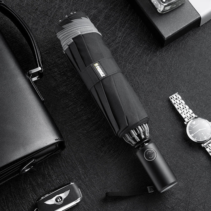 BowLift | Windproof Reverse Folding Umbrella with LED, Auto Open/Close Design, Safe Reflective Tape & Sturdy 10 Ribs