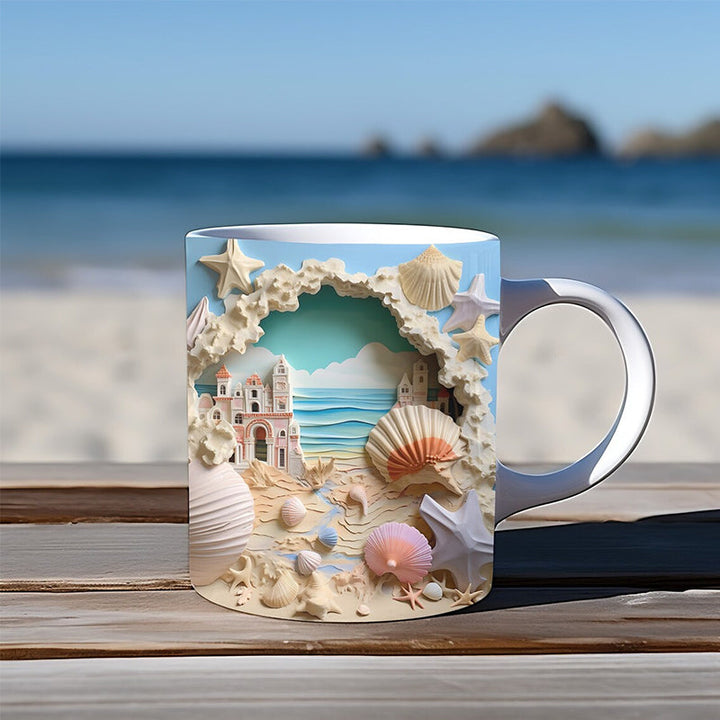 3D Ocean Beach Break Through Theme Coffee Mug | Bowlift